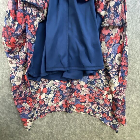 BCBG Paris Dress Womens XS Blue Pink Halter Floral Chiffon Handkerchief Hem Boho - Picture 12 of 15